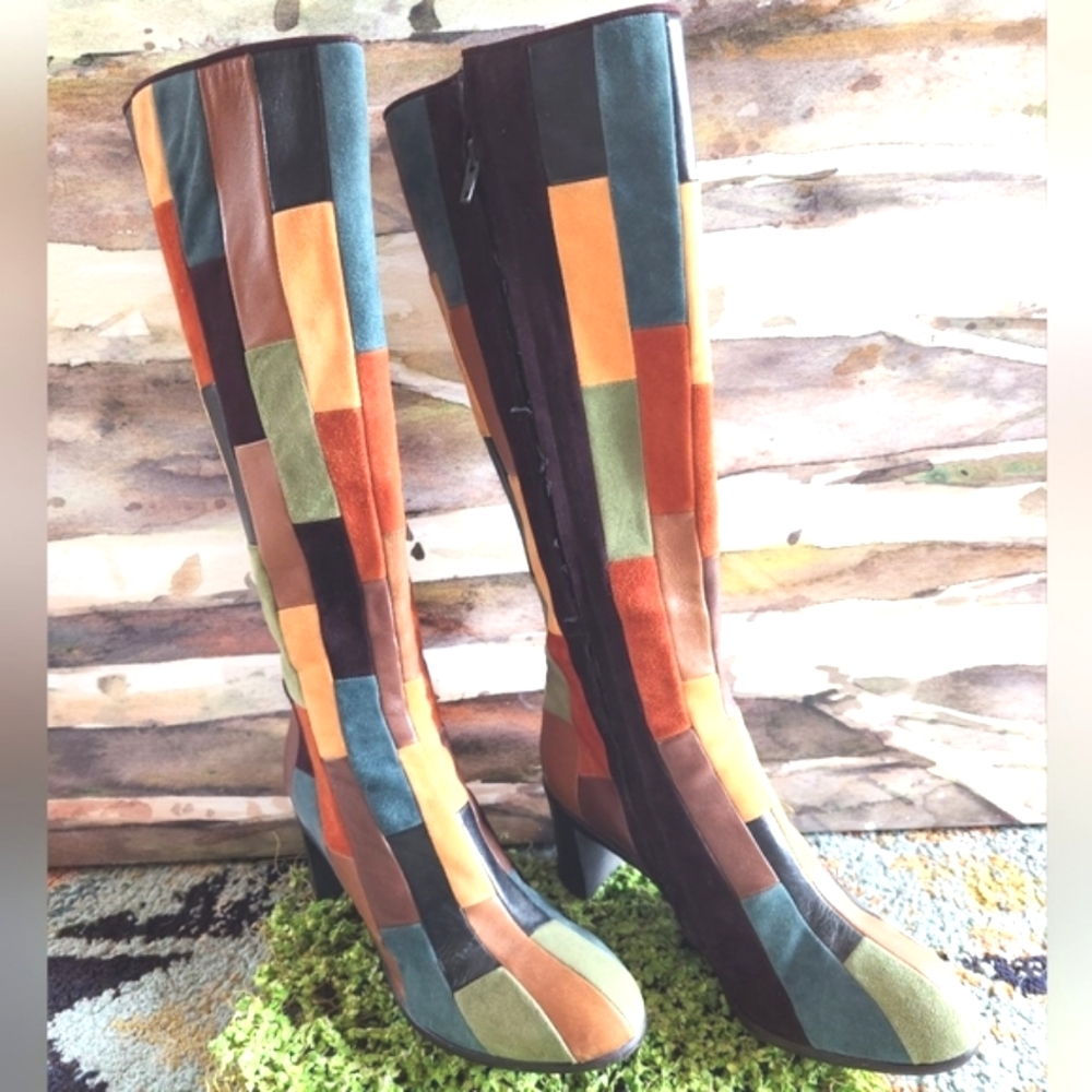 Anna Sui Rare Patchwork Leather Olive Brown Rust … - image 1